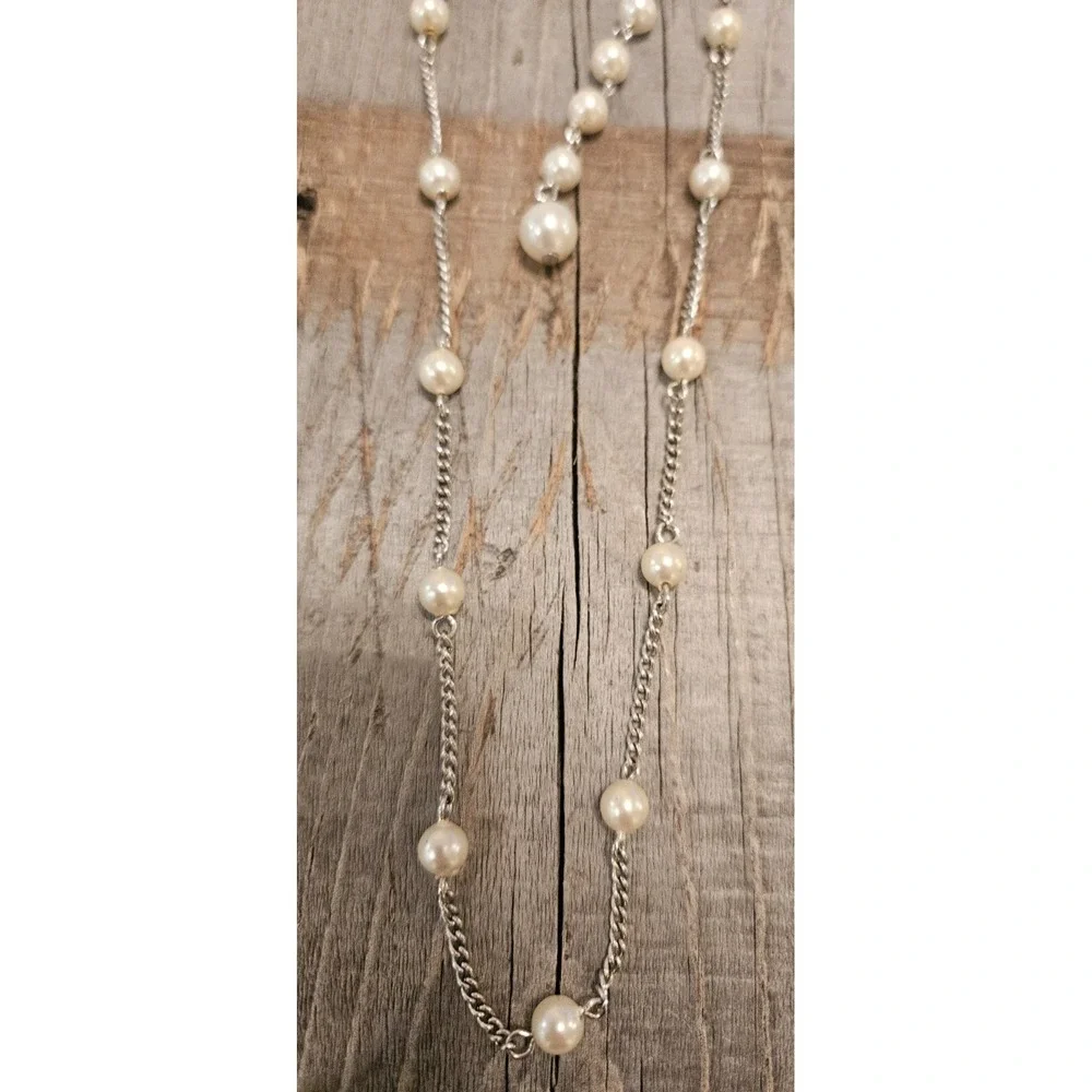 VINTAGE‎ CORO SILVER AND PEARL CHOKER NECKLACE - ELEGANT!